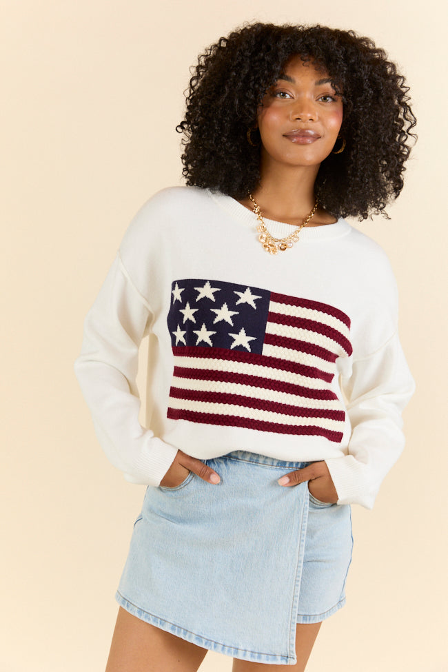 Home Of The Free Ivory Textured Flag Sweater SALE