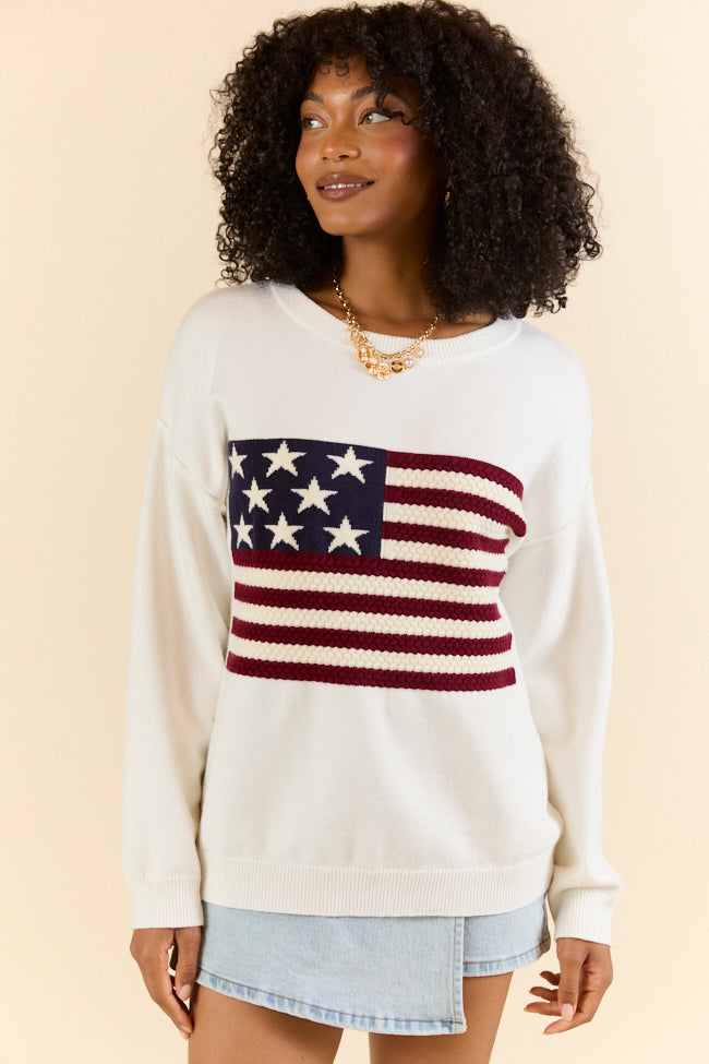Home Of The Free Ivory Textured Flag Sweater SALE