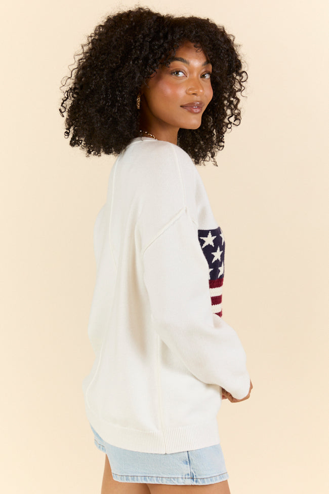 Home Of The Free Ivory Textured Flag Sweater SALE