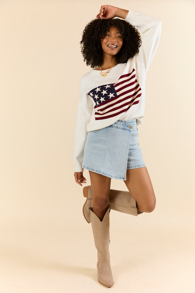 Home Of The Free Ivory Textured Flag Sweater SALE