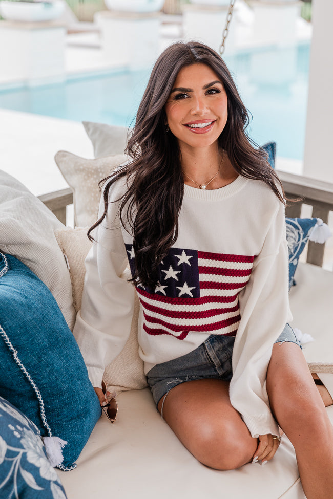 Home Of The Free Ivory Textured Flag Sweater SALE