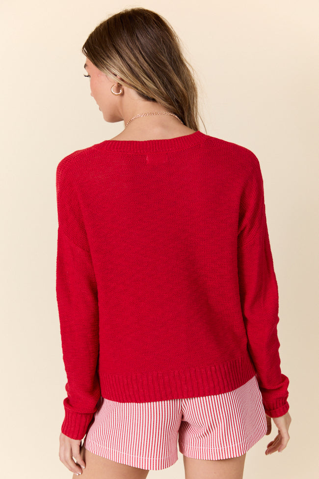 Off To The Fireworks Red America Script Striped Sweater SALE