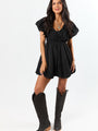 Almost Daylight Black Bubble Hem Mini Dress
