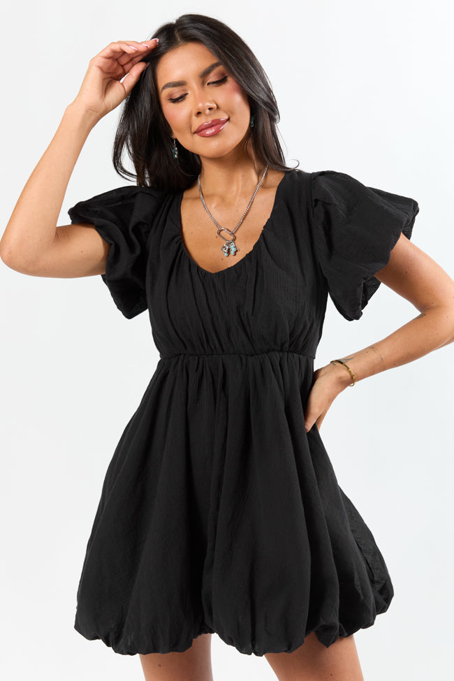 Almost Daylight Black Bubble Hem Mini Dress