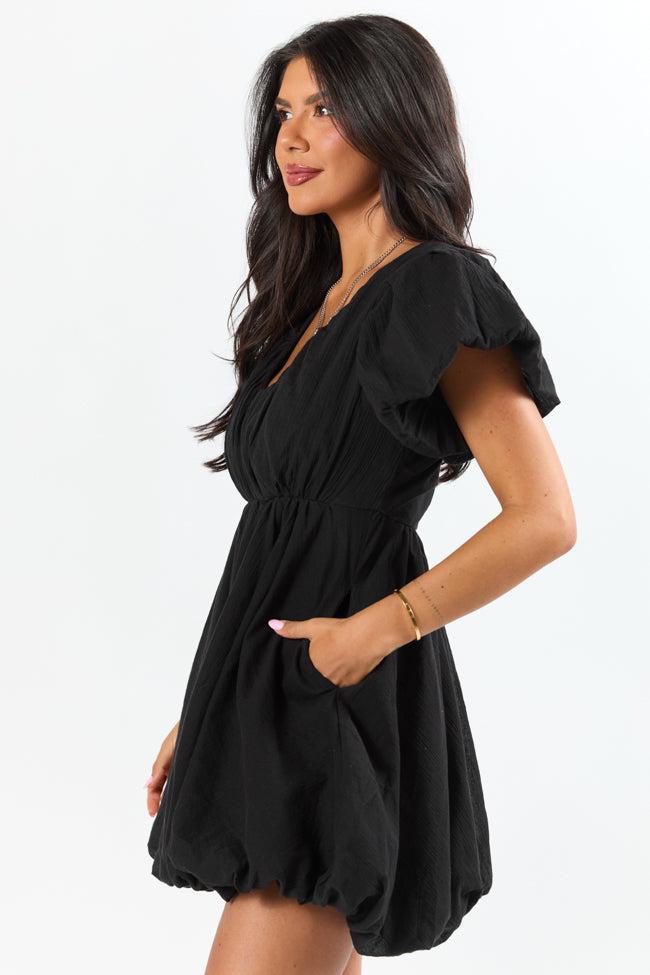 Almost Daylight Black Bubble Hem Mini Dress