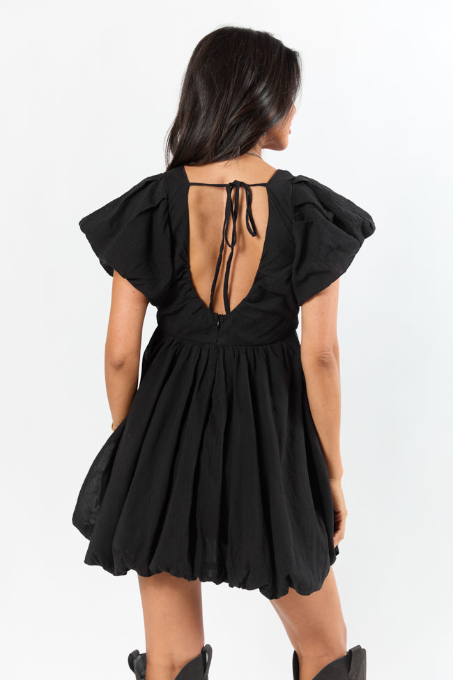 Almost Daylight Black Bubble Hem Mini Dress
