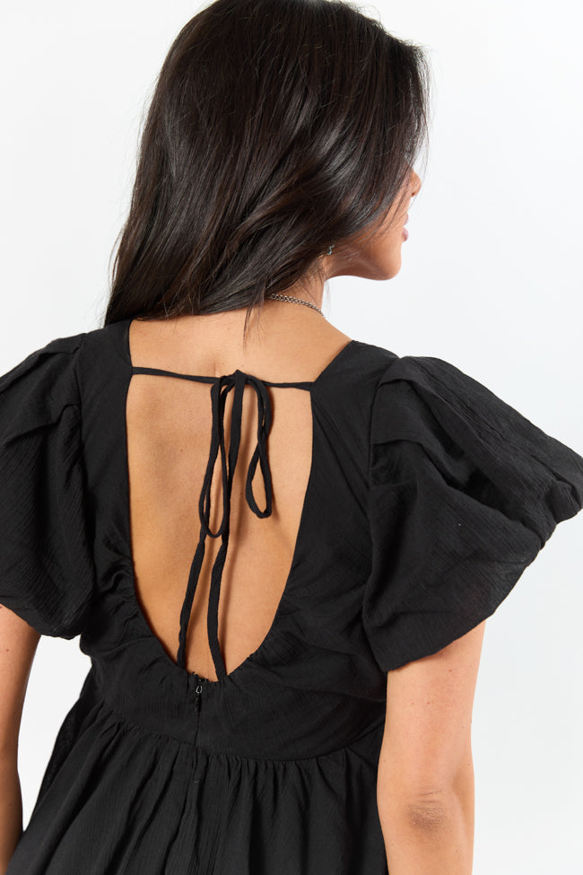 Almost Daylight Black Bubble Hem Mini Dress