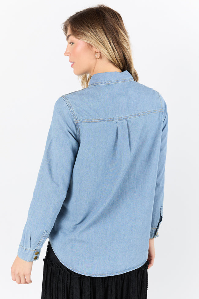Gussied Up Yoke Detail Chambray Button Down Shirt
