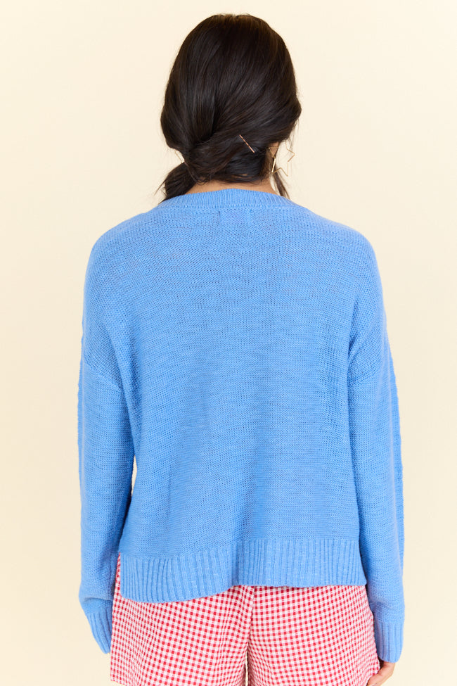 Off To Fireworks Blue Stars And Stripes Embroidered Sweater SALE
