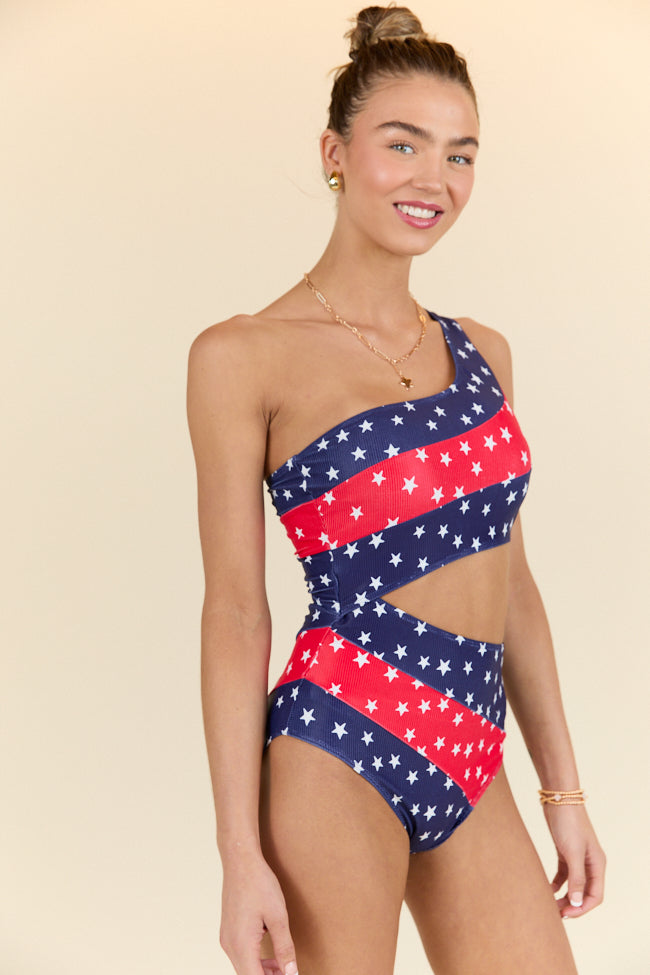 American Summer Multi Cutout Detail Colorblock Star One Piece Swimsuit SALE