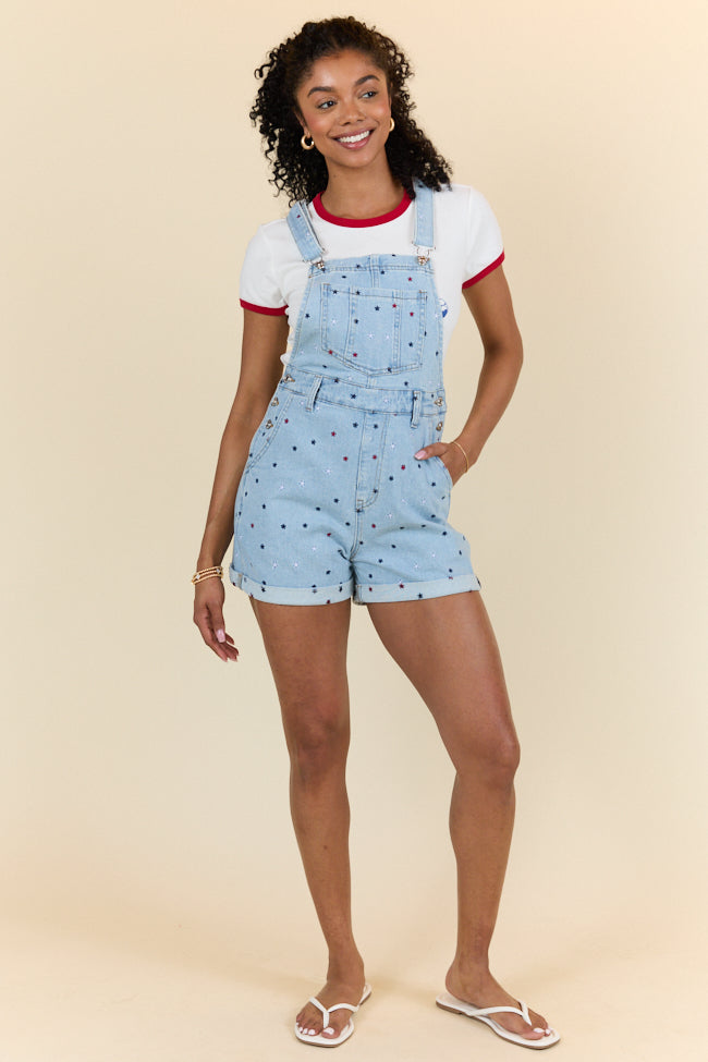 Common Ground Relaxed Fit Star Embroidered Cuffed Overalls