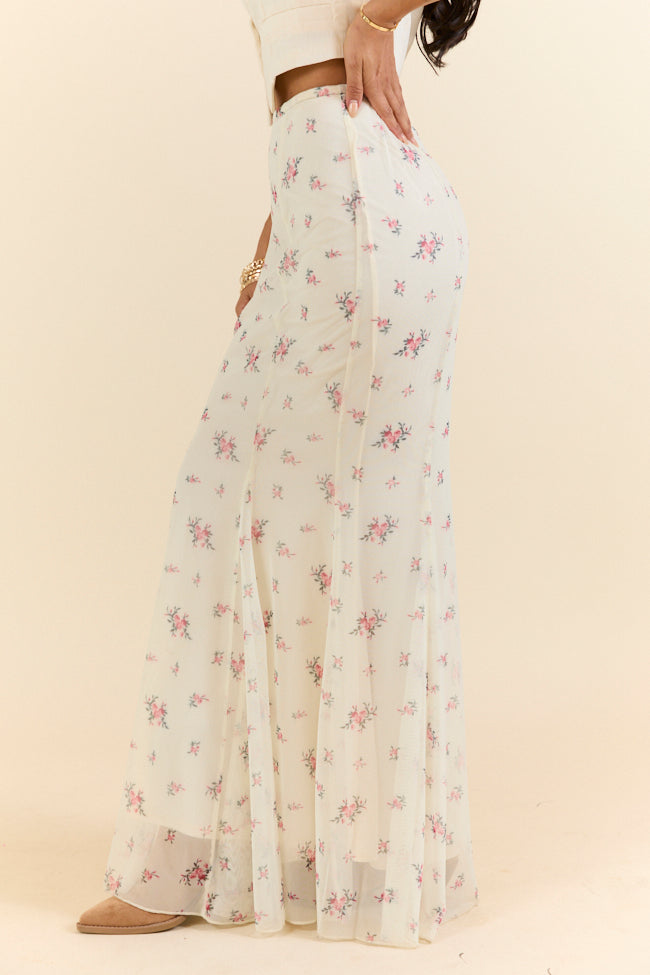 Floral Echo Ivory and Pink Knit Maxi Skirt
