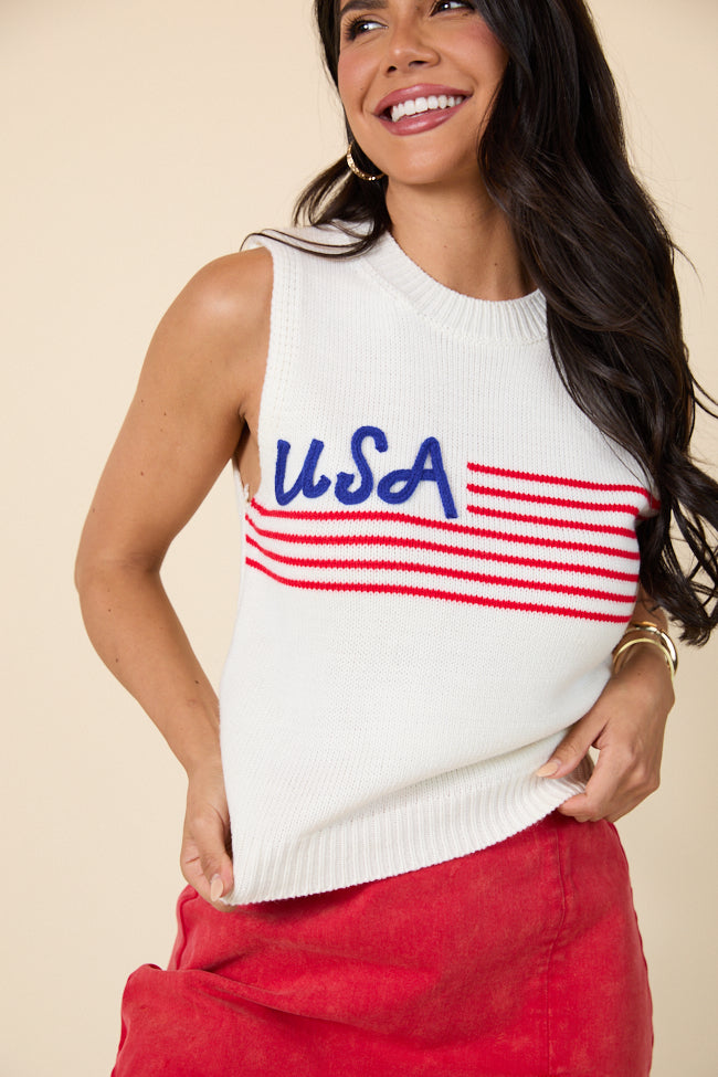 Feels Like Freedom Ivory USA Sweater Tank SALE