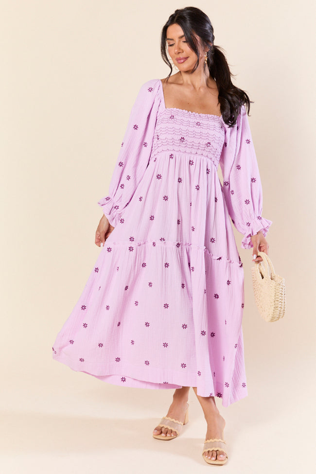 Dress To Impress Purple Smocked Flower Maxi Dress