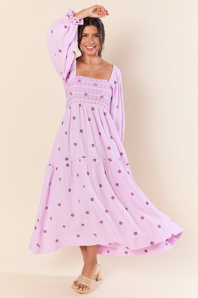 Dress To Impress Purple Smocked Flower Maxi Dress