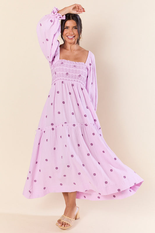 Dress To Impress Purple Smocked Flower Maxi Dress