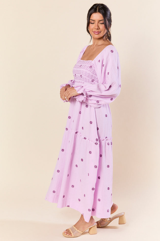 Dress To Impress Purple Smocked Flower Maxi Dress
