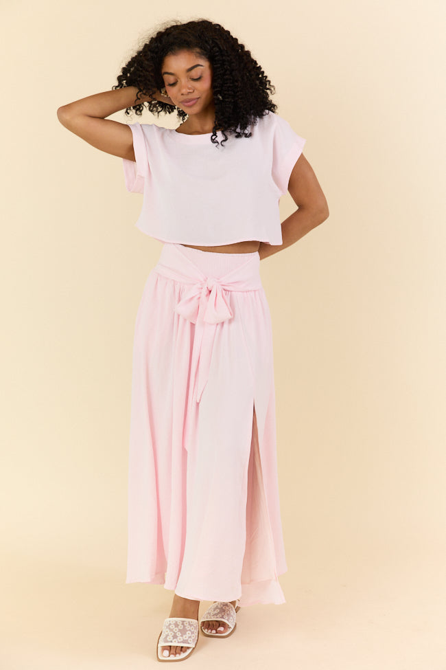 Just Makes Sense Flowy Light Pink T-shirt and Skirt Set