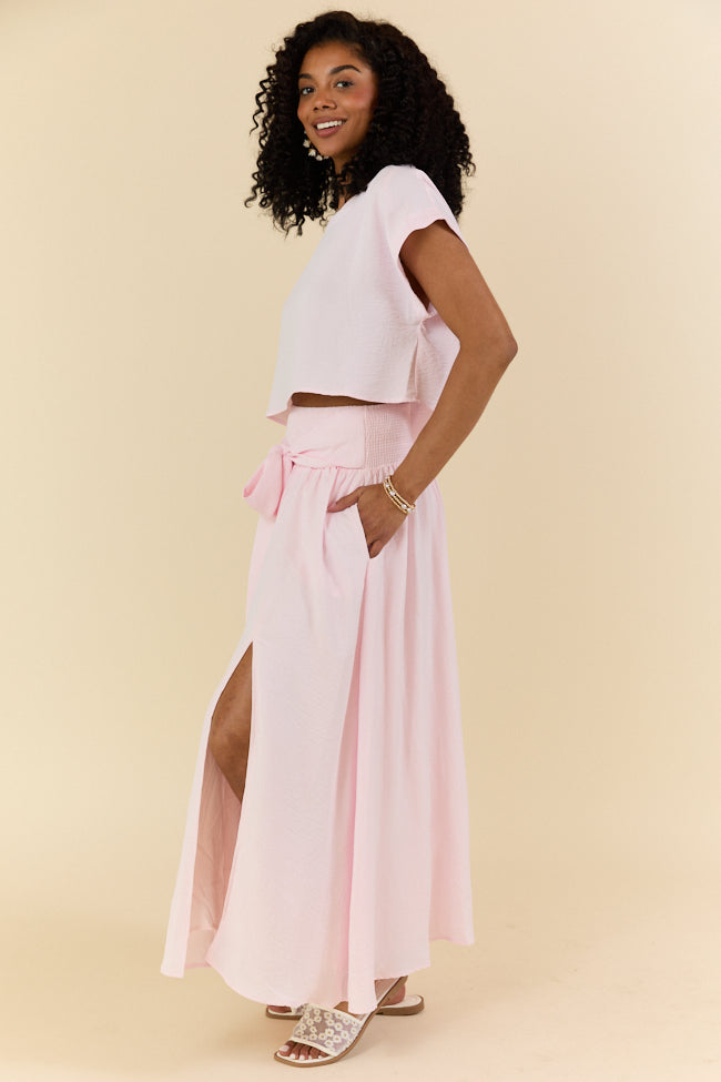 Just Makes Sense Flowy Light Pink T-shirt and Skirt Set