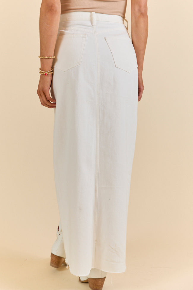 Soundwaves White Denim Midi Skirt