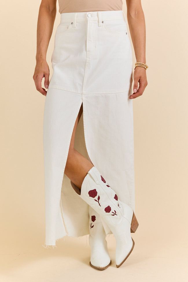 Soundwaves White Denim Midi Skirt