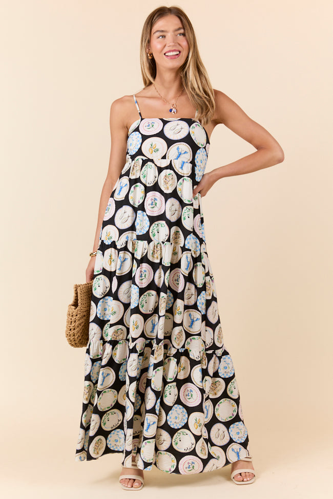 Dish It Out Fish Plate Print Maxi Dress