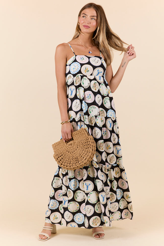 Dish It Out Fish Plate Print Maxi Dress