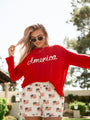 Off To The Fireworks Red America Script Striped Sweater SALE