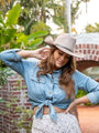 Gussied Up Yoke Detail Chambray Button Down Shirt