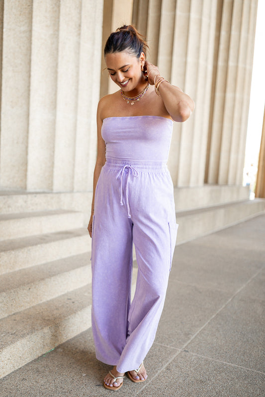 Kind Energy Purple Strapless Knit Jumpsuit