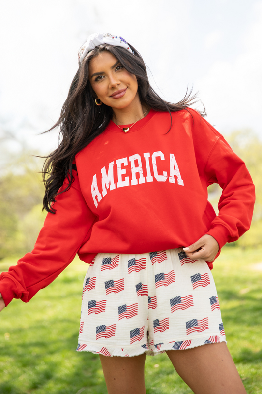 America Distressed Red Graphic Sweatshirt SALE
