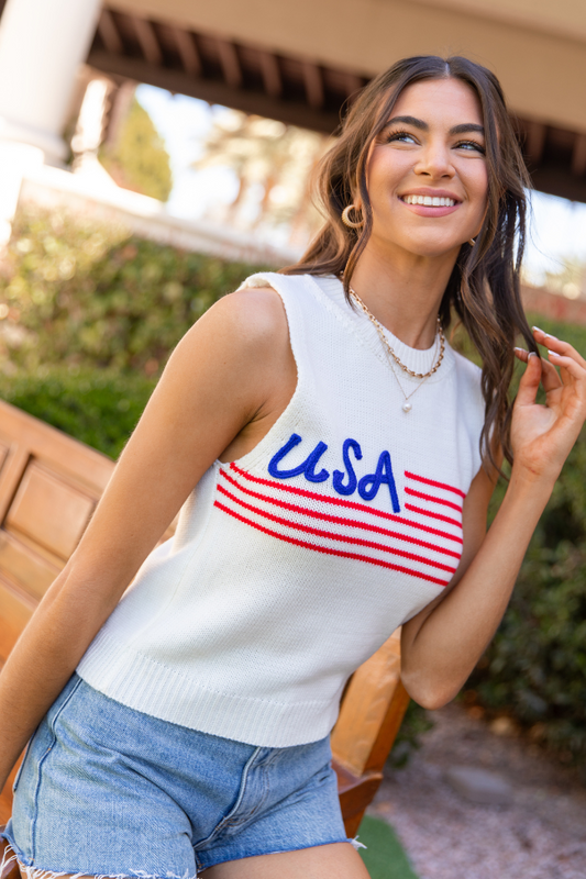 Feels Like Freedom Ivory USA Sweater Tank SALE