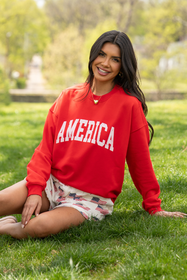 America Distressed Red Graphic Sweatshirt SALE