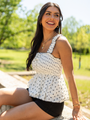 Tied Up In Style Cream and Black Smocked Bow Tank Top